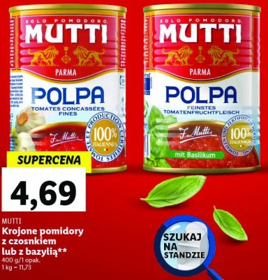 Pomidory drobno krojone polpa z czosnkiem Mutti promocja