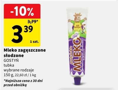 Mleko zagęszczone słodzone Gostyń tubka promocja w Intermarche