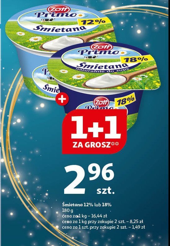 Śmietana 18 % Zott primo promocja w Auchan