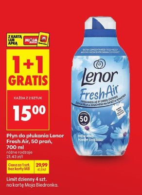 Płyn do płukania Fresh Air, różne rodzaje 1+1 GRATIS Lenor promocja w Biedronka