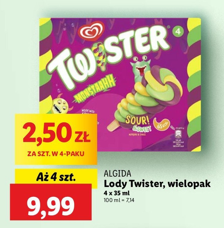 Lód monstaahh Algida twister promocja w Lidl