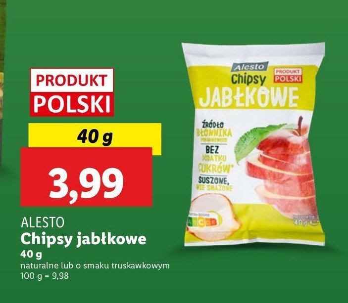 Chipsy jabłkowe z sokiem truskawkowym Alesto promocja