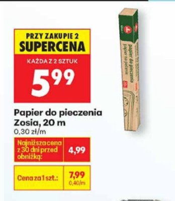Papier do pieczenia Zosia, 20 m promocja w Biedronka