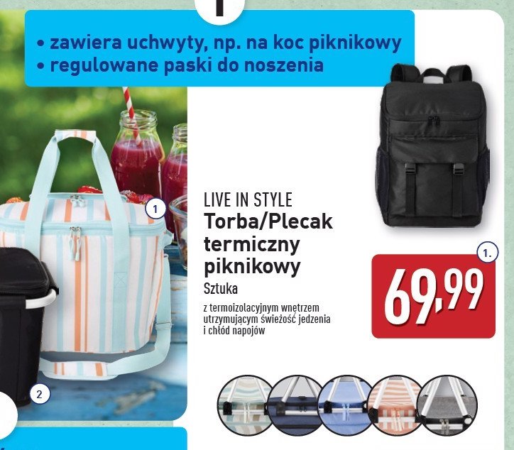 Plecak termiczny piknikowy 20 l Live in style promocja w Aldi