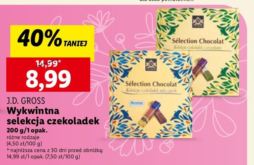 Czekoladki selection chocolat J.d.gross promocja