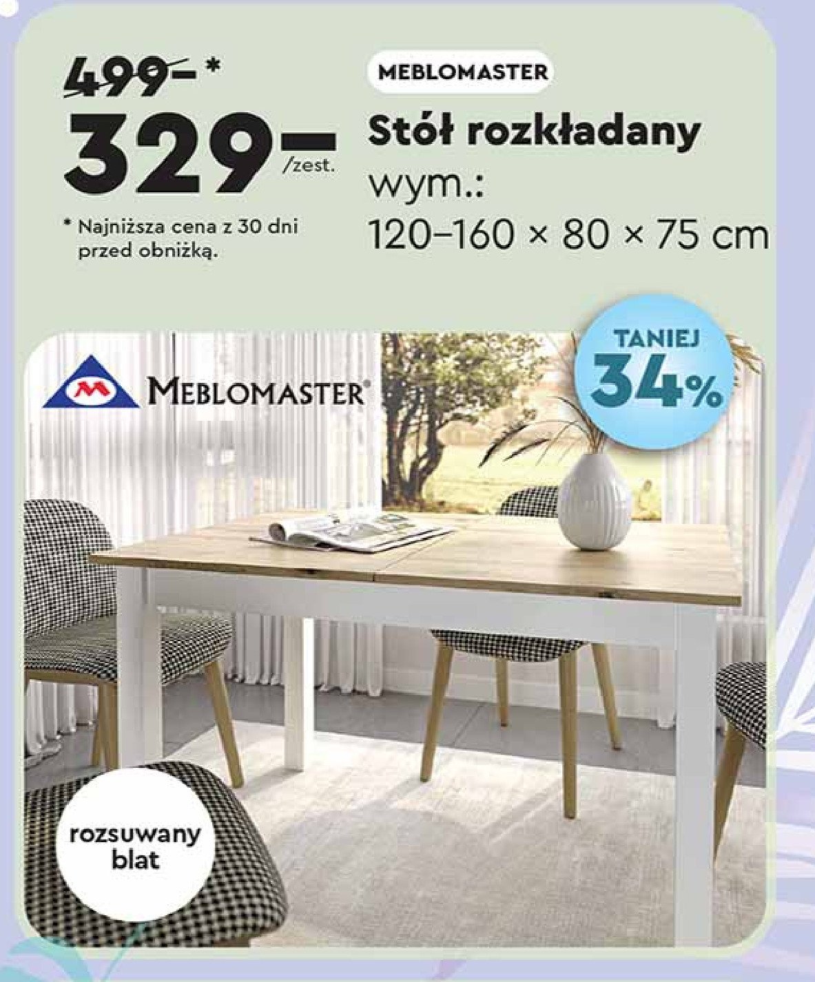 Stół z rozsuwanym blatem 120-160 x 80 x 75 cm Meblomaster promocja