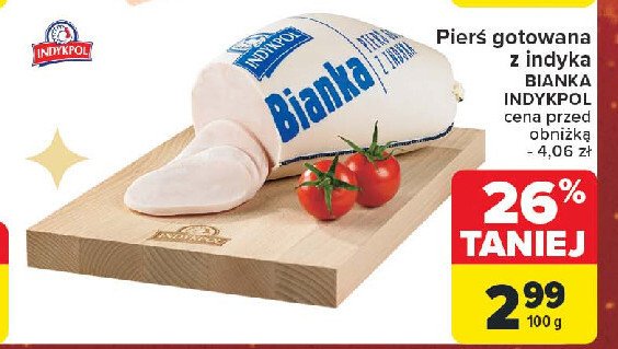 Pierś z indyka gotowana bianka Indykpol promocja w Carrefour Market