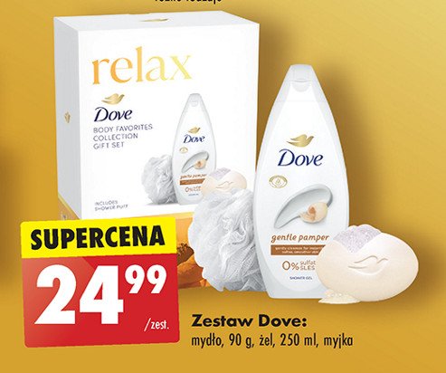 Zestaw w pudełku relax: żel pod prysznic gentle pamper 250 ml + mydło 90 g Dove zestaw promocja