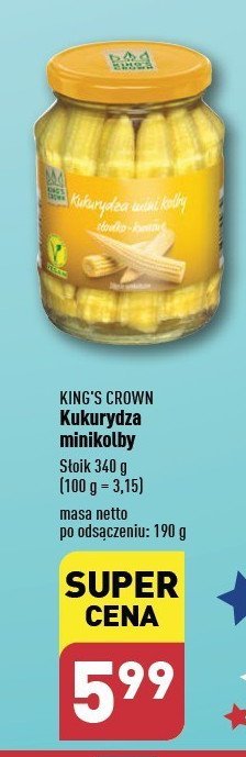 Kukurydza minikolby King's crown (aldi) promocja