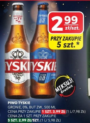 Piwo Tyskie gronie 0% lub żw. promocja w Top Market