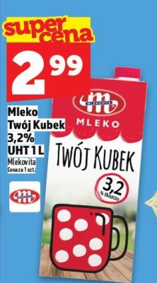 Mleko Twój Kubek 3,2% Mlekovita UHT 1l promocja w TOPAZ