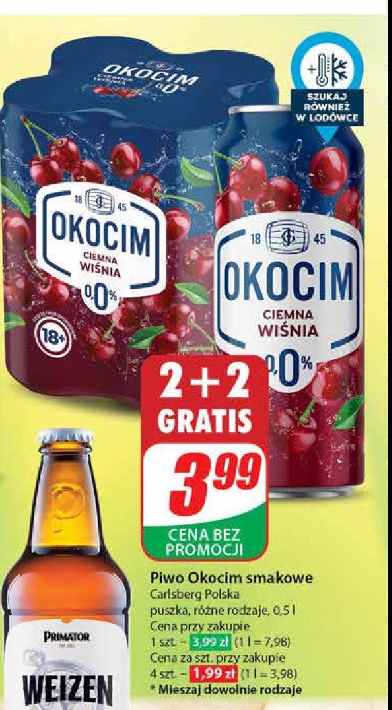 Piwo Okocim radler ciemny wiśnia 0% promocja w Dino