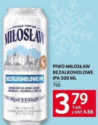 Piwo Miłosław bezalkoholowe IPA 500 ml promocja w Selgros