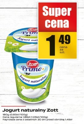 Jogurt naturalny Zott natur promocja w Supeco