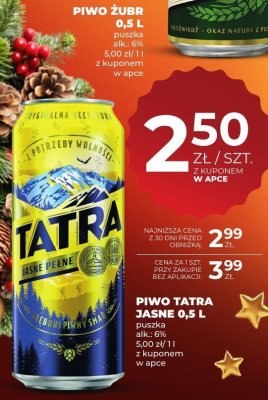 Piwo Tatra Jasne Pełne 0,5 L promocja w Duży Ben