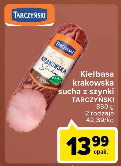 Kiełbasa krakowska sucha z szynki Tarczyński promocje