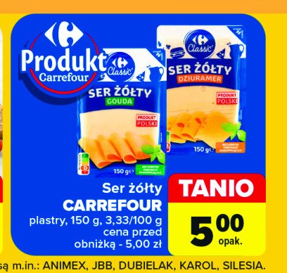 Ser żółty gouda plastry Carrefour classic promocja