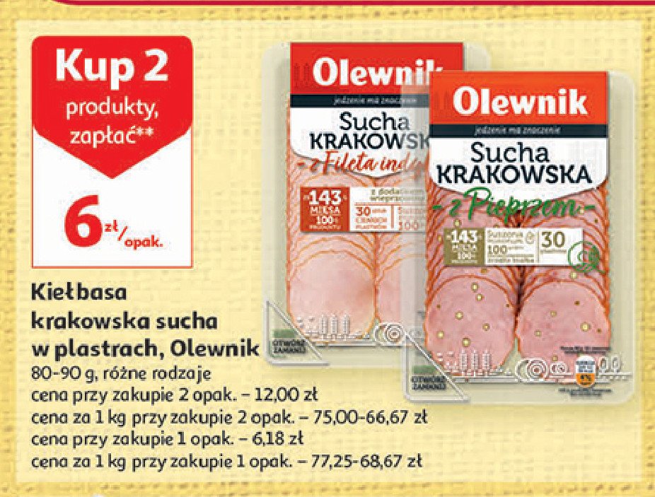 Kiełbasa krakowska sucha z filetem z indyka Olewnik promocja