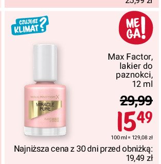 Lakier do paznokci nr 220 cherry blossom MAX FACTOR MIRACLE PURE promocja