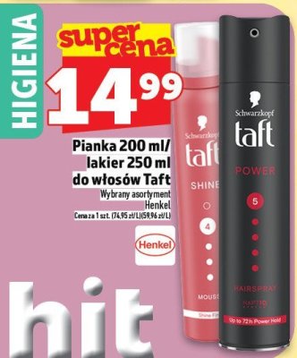 Pianka 200 ml / lakier 250 ml do włosów Taft promocja w TOPAZ