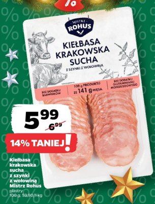 Kiełbasa krakowska sucha z szynki z wołowiną promocja w Netto