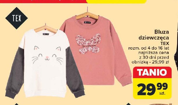 Bluza dziewczęca 4-16 lat Tex promocja w Carrefour Market