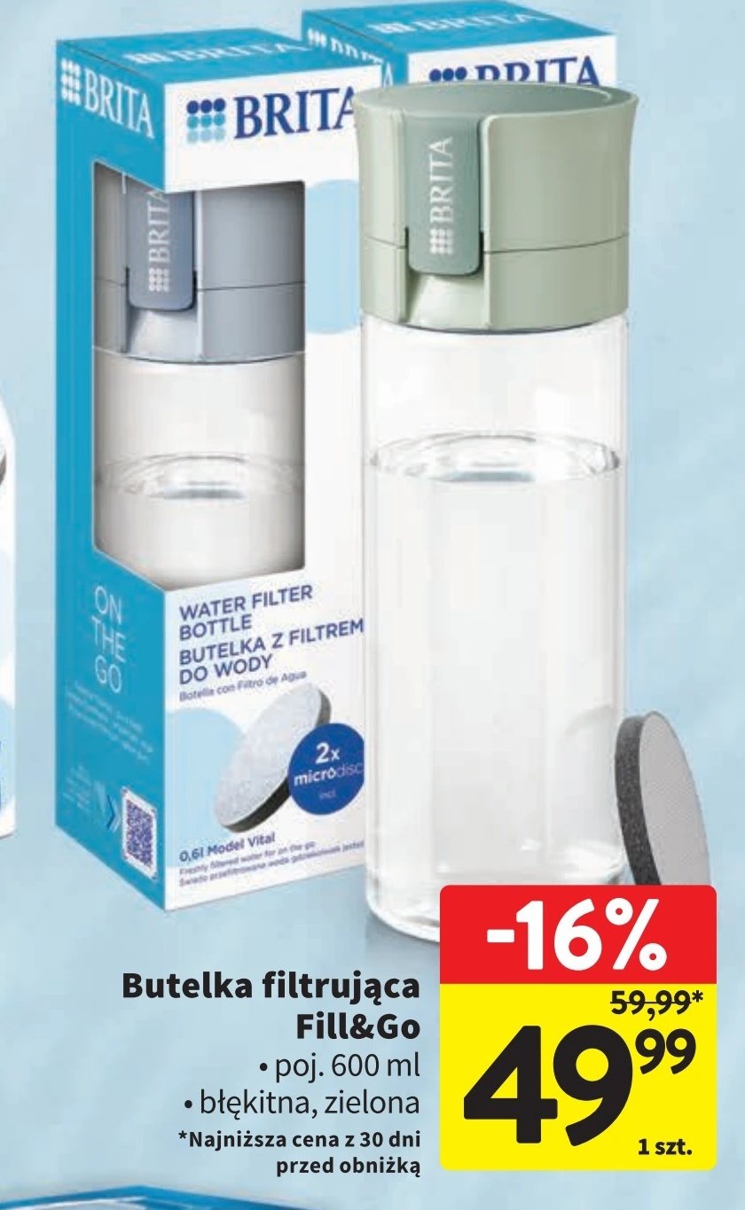 Butelka filtrująca wodę 600 ml zielona Brita fill&go vital promocja w Intermarche