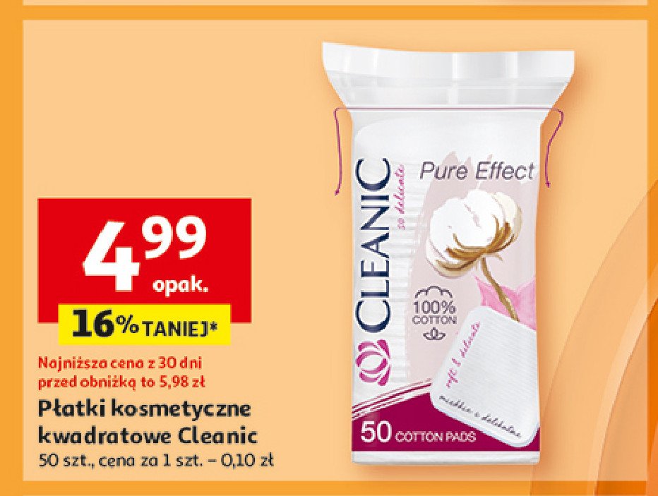 Płatki kosmetyczne pure effect kwadratowe Cleanic promocja