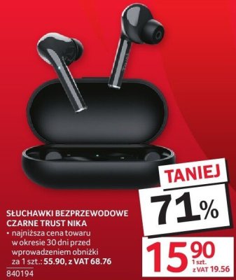 Słuchawki bezprzewodowe czarne Trust Nika promocja w Selgros