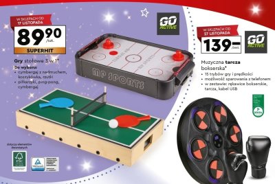 Gry stołowe 3 w 1 GO ACTIVE Do wyboru cymbergaj z nadmuchem, koszykówka, rzutki, piłkarzyki, ping-pong, cymbergaj promocja w Biedronka