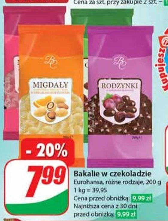 Migdały w czekoladzie mlecznej i białej w pomarańczowym pyłku Eurohansa promocja
