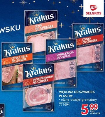 Wędlina od szwagra plastry Krakus - różne rodzaje i gramatury promocja w Selgros