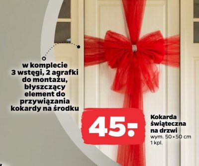 Kokarda świąteczna na drzwi 50x50 cm promocja w Netto