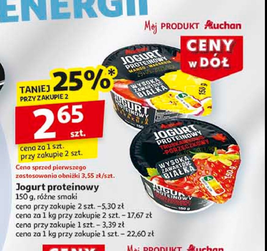 Jogurt proteinowy mango-marakuja Auchan promocja w Auchan