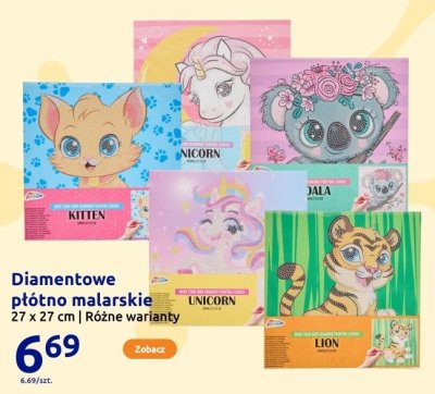 Diamentowe płótno malarskie 27 x 27 cm różne warianty (Kitten, Unicorn, Koala, Lion) promocja w Action