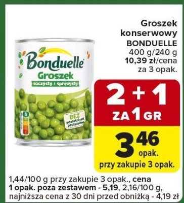 Groszek konserwowy Bonduelle 400 g/240 g promocja w Carrefour Express