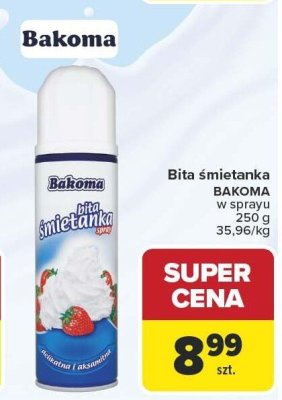 Bita śmietanka BAKOMA w sprayu 250g 35,96/kg promocja w Carrefour Market