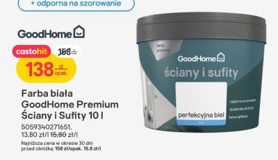 Farba biała GoodHome Premium Ściany i Sufity 10 l promocja w Castorama