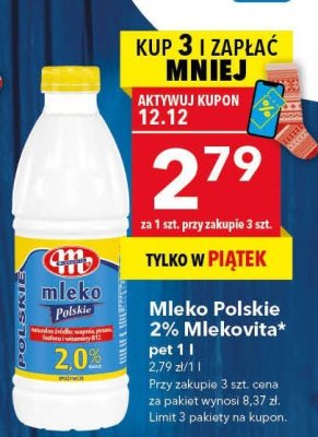 Mleko Polskie 2% Mlekovita 1 l promocja w LEWIATAN