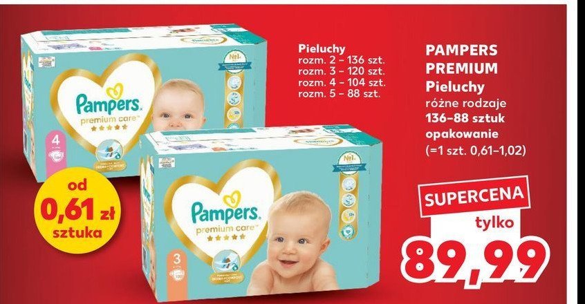 Pieluchy dla dzieci 3 Pampers premium care promocja