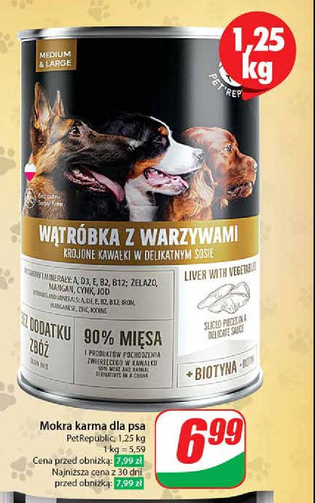 Karma dla psa wątróbka z warzywami Pet republic promocja w Dino