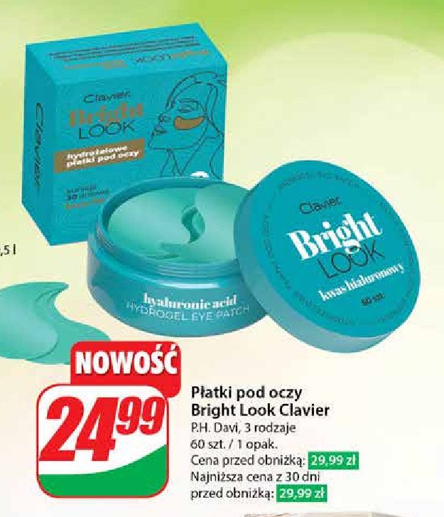 Płatki pod oczy z kwasem hialuronowym Clavier bright look promocja w Dino