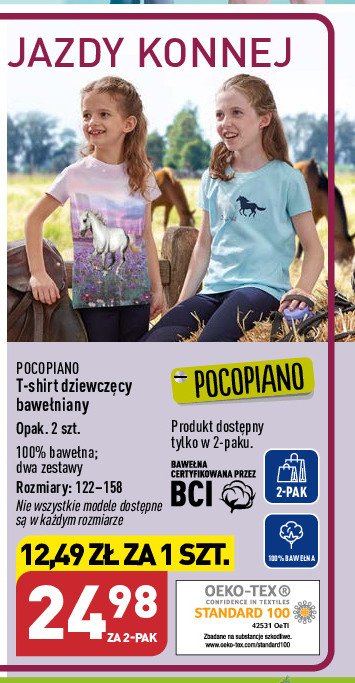 T-shirt dziewczęcy na lato z bawełny bio Pocopiano promocja