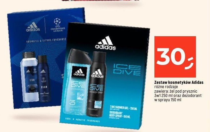 Zestaw w pudełku ice dive żel pod prysznic 250 ml + dezodorant 150 ml Adidas zestawy Adidas cosmetics promocja w Dealz