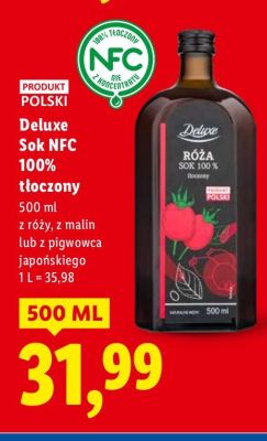 Sok NFC 100% tłoczony z pigwowca japońskiego promocja w Lidl