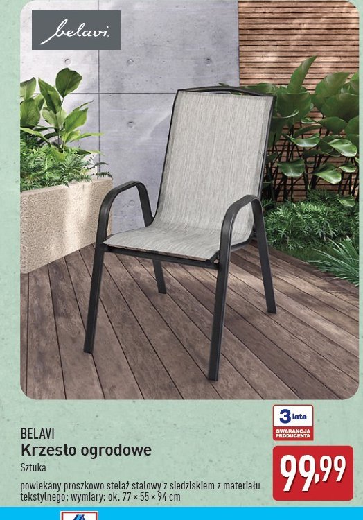 Krzes艂o ogrodowe 77 x 55 x 94 cm BELAVI promocja