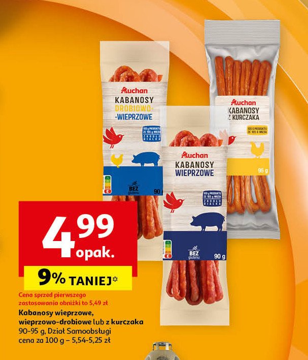 Kabanosy drobiowo- wieprzowe Auchan promocja