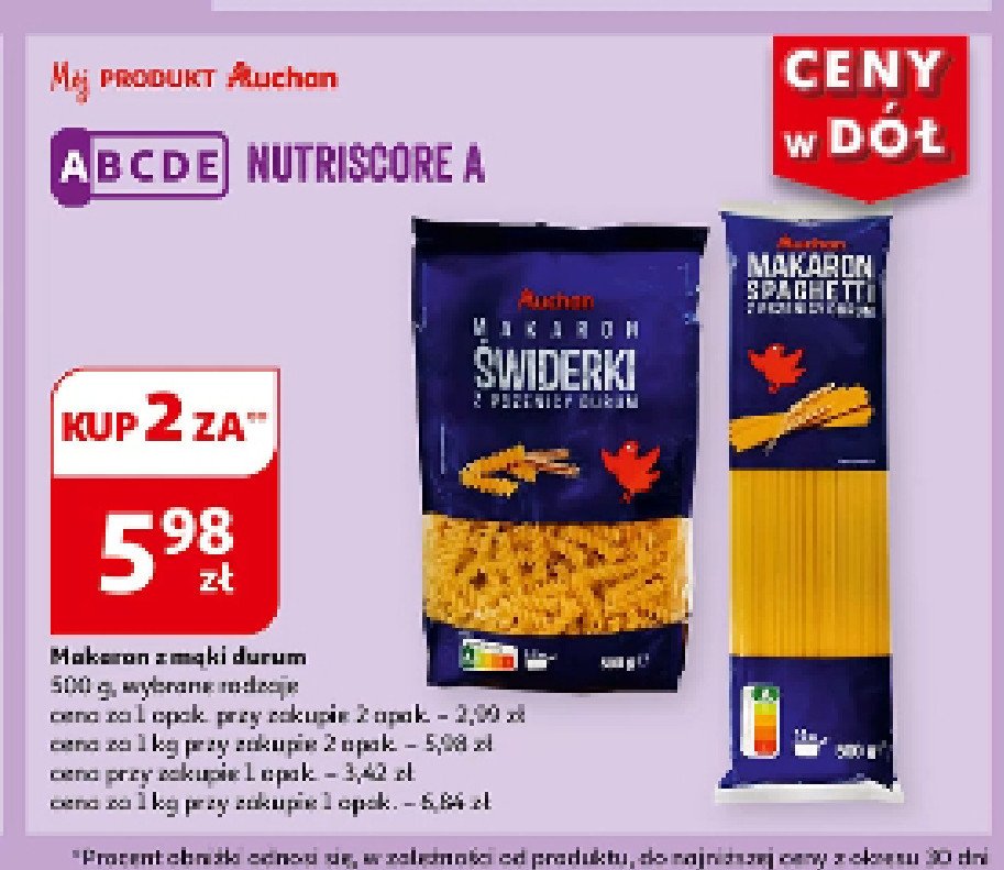 Makaron spaghetti durum Auchan różnorodne (logo czerwone) promocja