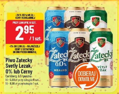Piwo Żatecky Svetly Lezak 0% lub Cerny promocja w POLOmarket