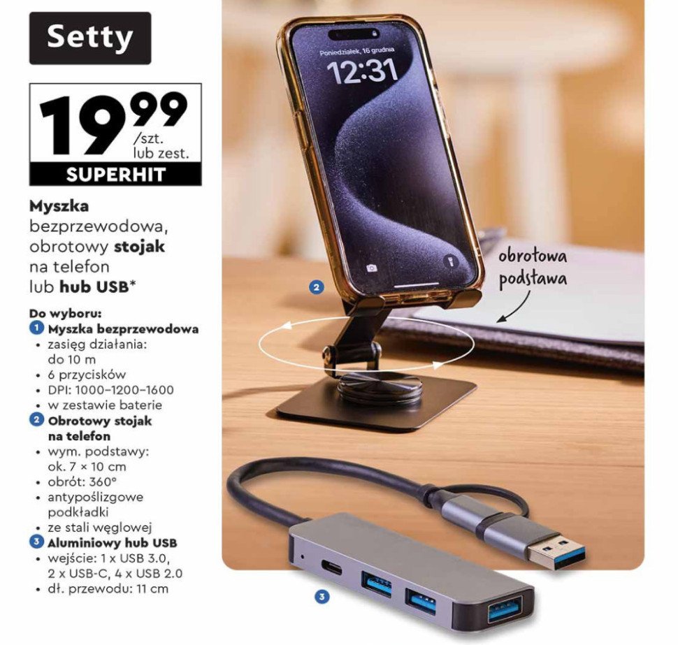 Stojak na telefon obrotowy Setty promocja w Biedronka